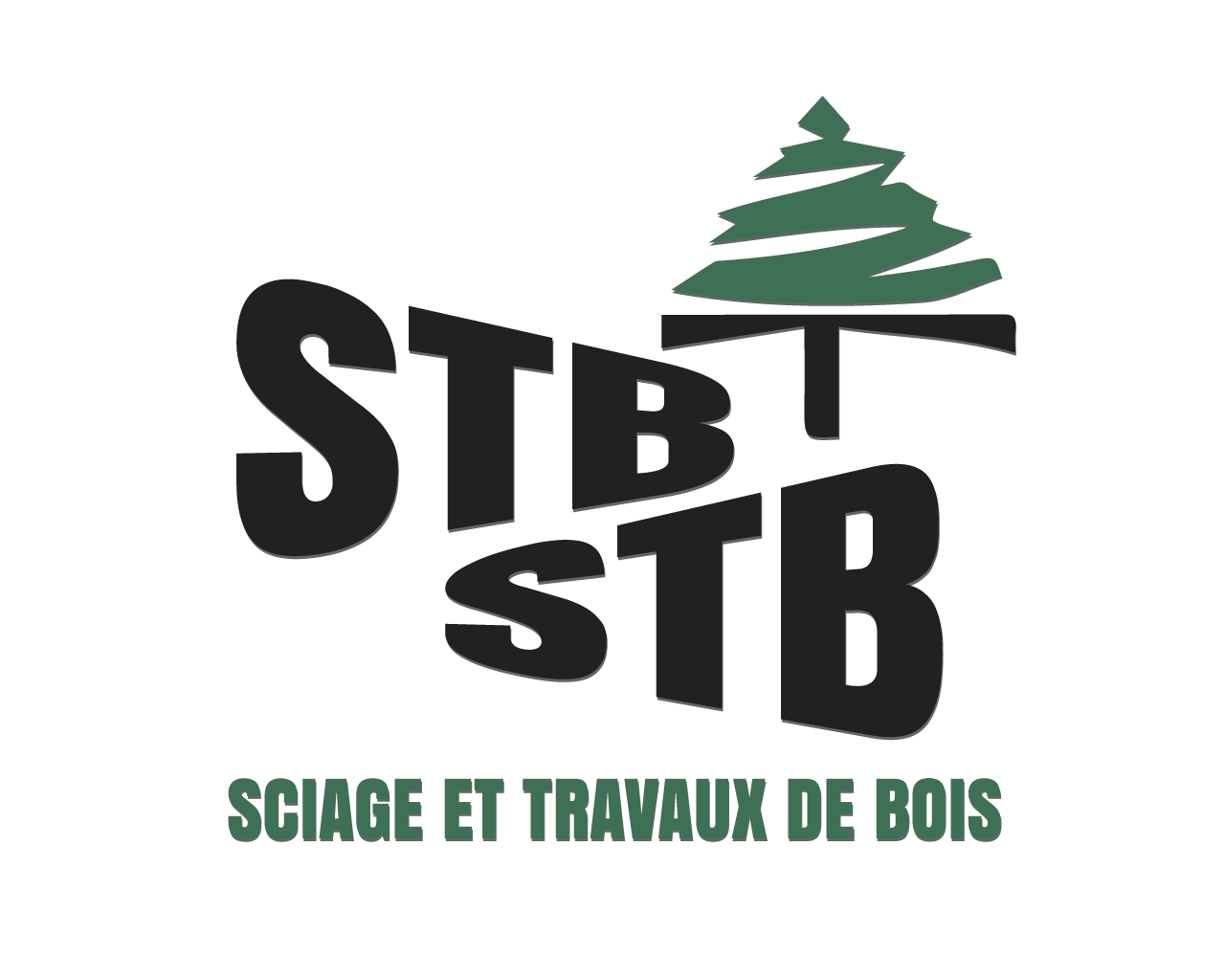 Logotype noir et vert STB Sciage et travaux de bois : emballage, palette, menuiserie entre Annecy et Albertville